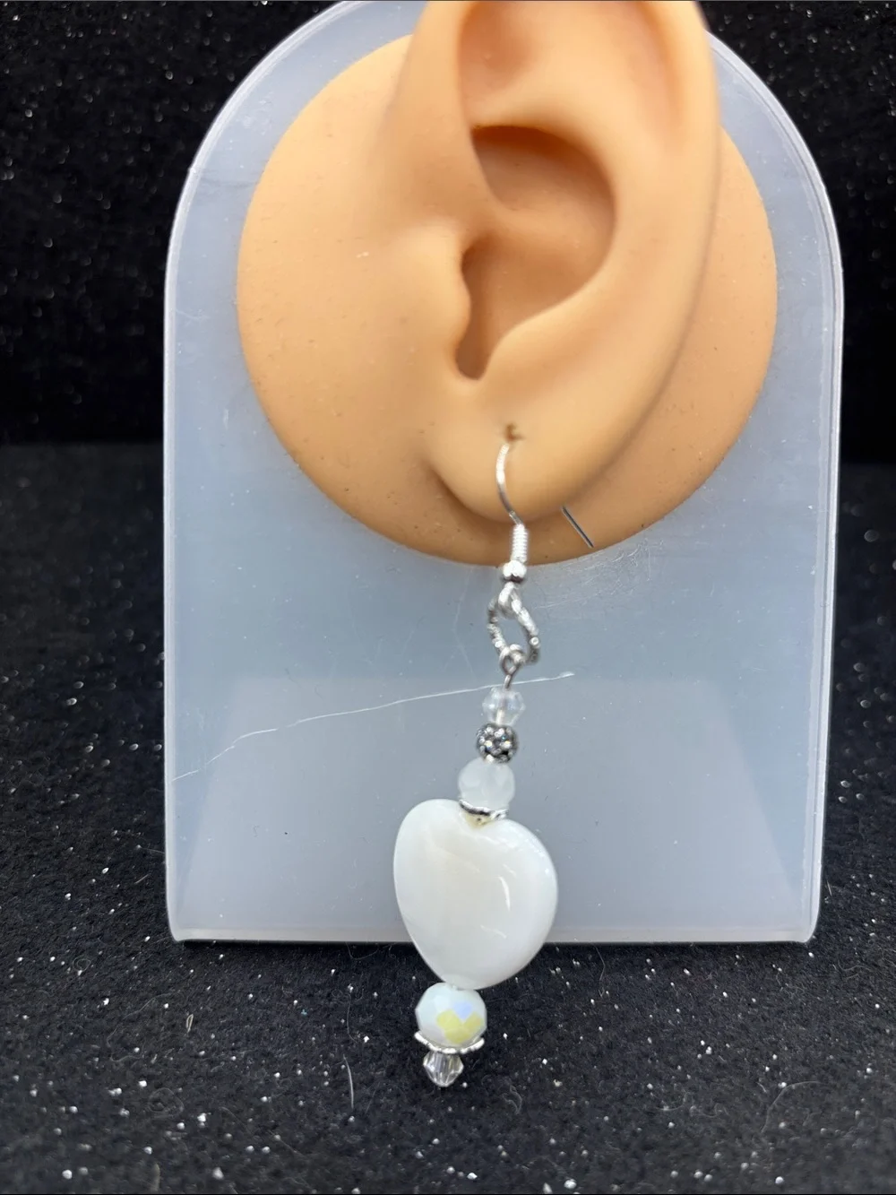 White Mother of Pearl Heart Dangle Earrings